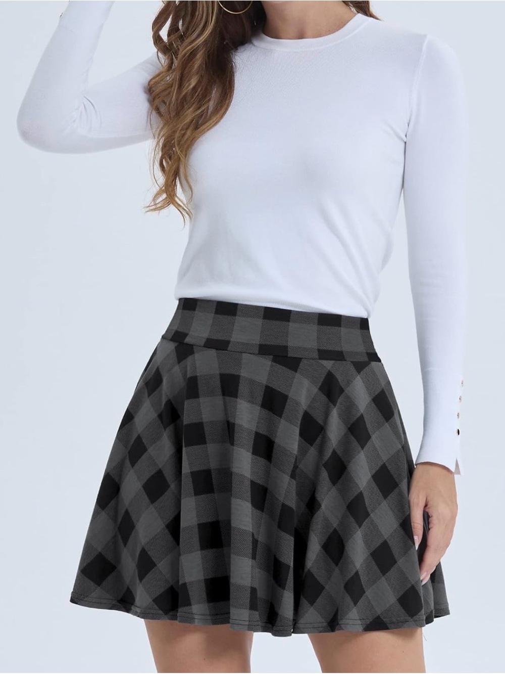 Classic Black & Gray Plaid Skater Skirt - Women's